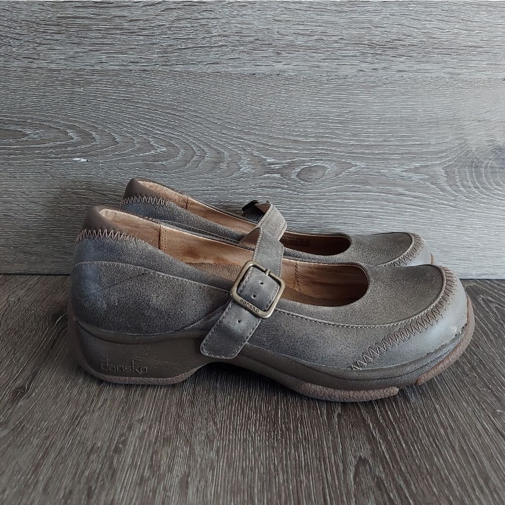 Dansko Women's Kate Mary Jane Distressed Stone Clogs Shoes 6.5-7